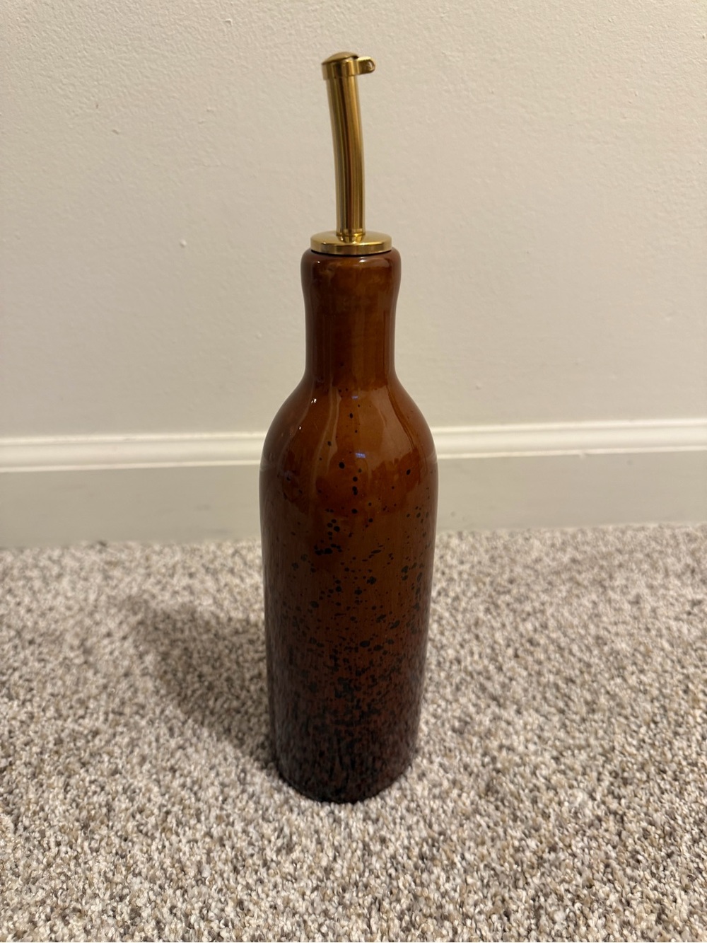 Brown Ceramic Olive Oil Dispenser with Gold Spout